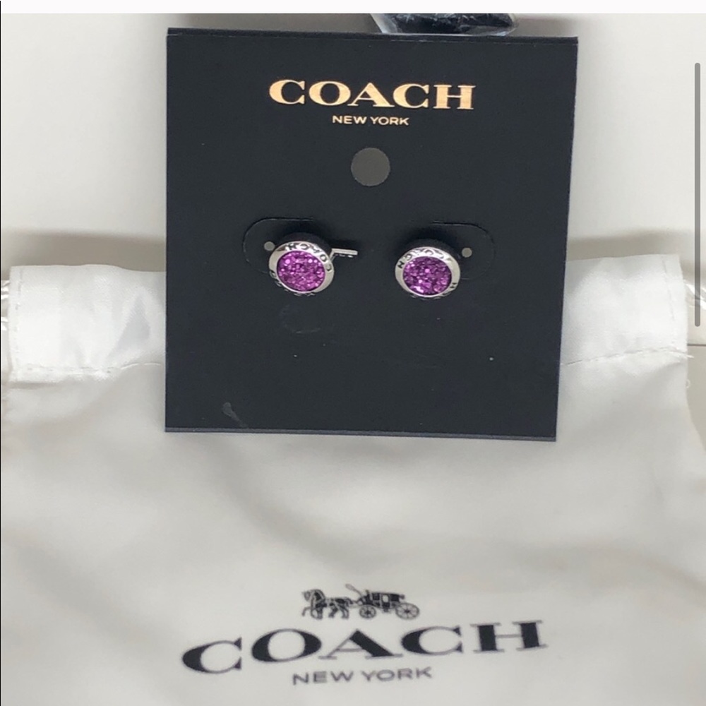 COACH💎DRIZZY SPARKLE GLITTER PINK STUD EARRINGS - Picture 3 of 4